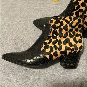 Vaneli Black Croc and Leopard Print Ankle Boots